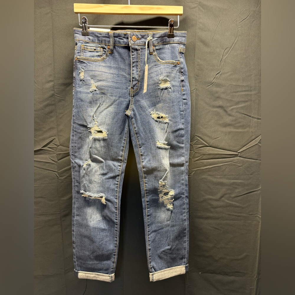 NWT Women's Distressed Blue Cropped Tricot Jeans sz 7 (11QJ)